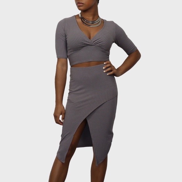 Dresses & Skirts - Two Piece Ribbed Skirt Set Gray